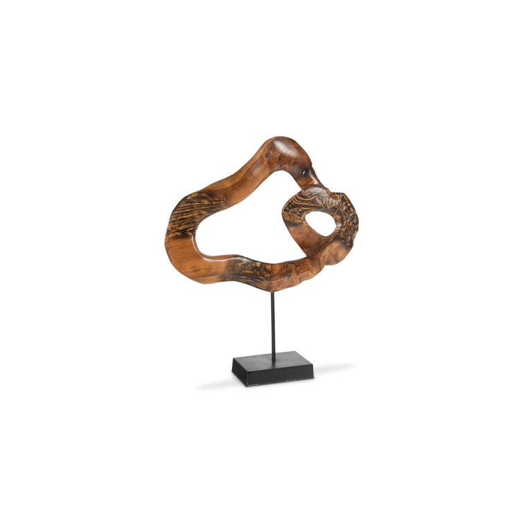 Transitional Black and Brown Carved Wood Swirl on Stand