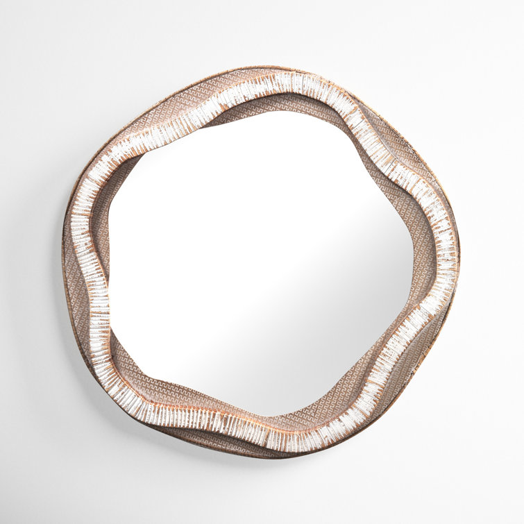 River Organic Round Wood & Rattan Wall Mirror in Cream and Beige