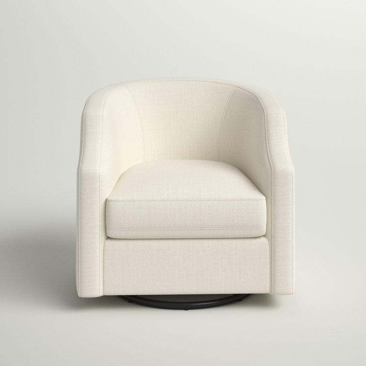 Infinity White Linen Swivel Barrel Chair with Clip Arm Design