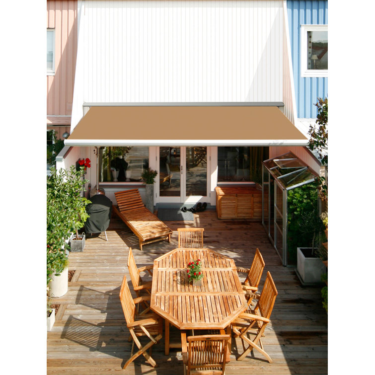Garden Green and Sand Beige Striped Retractable Electric Awning