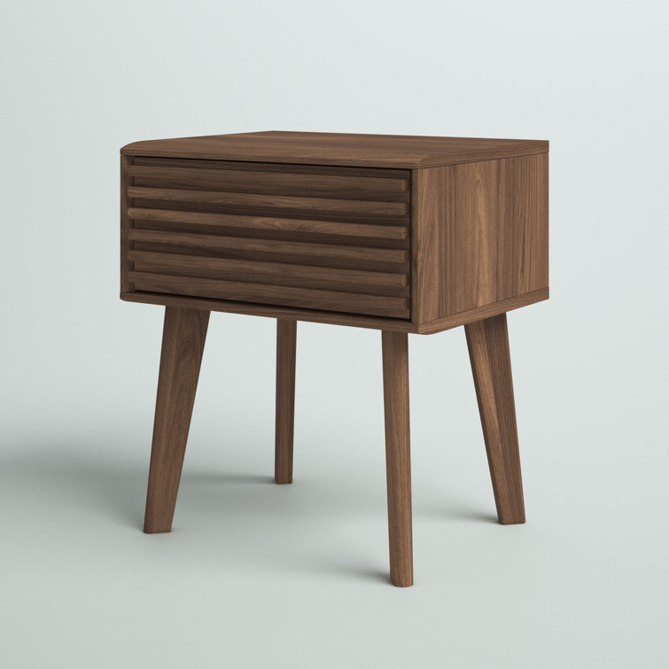 Walnut Grain Laminate Mid-Century Modern End Table Nightstand