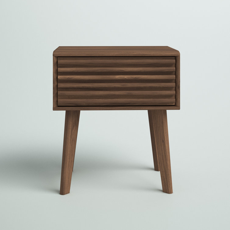 Walnut Grain Laminate Mid-Century Modern End Table Nightstand