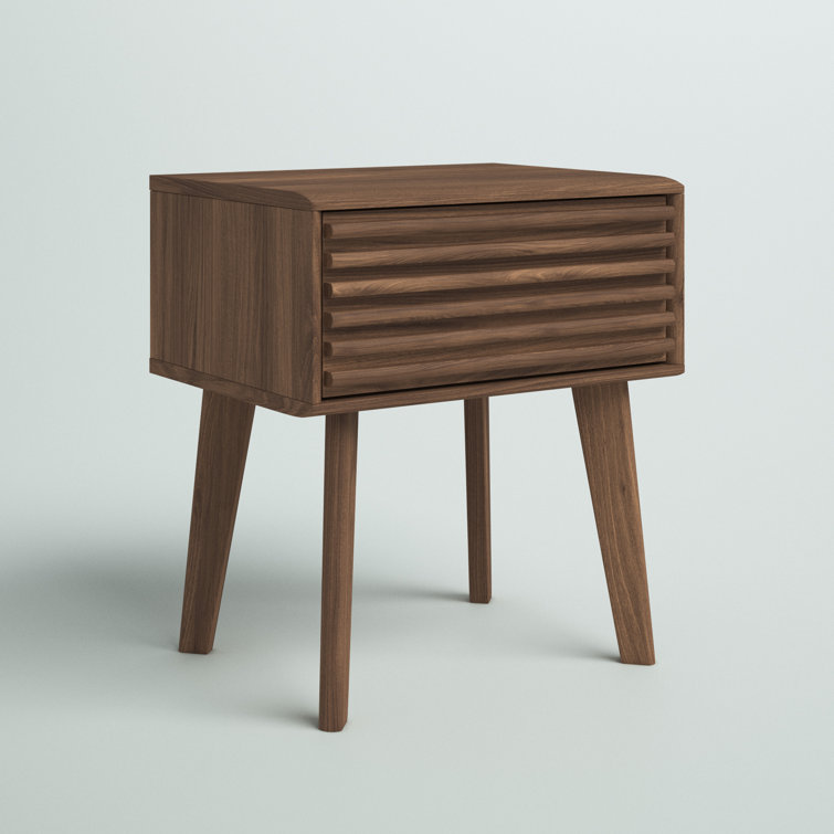 Walnut Grain Laminate Mid-Century Modern End Table Nightstand