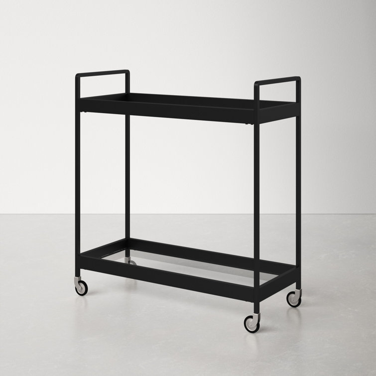 Evelyn & Zoe Contemporary Blackened Bronze Bar Cart with Tempered Glass Shelves
