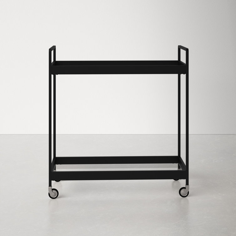 Evelyn & Zoe Contemporary Blackened Bronze Bar Cart with Tempered Glass Shelves
