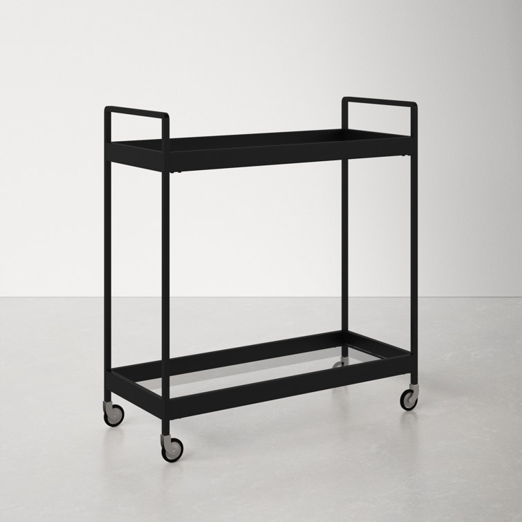 Evelyn & Zoe Contemporary Blackened Bronze Bar Cart with Tempered Glass Shelves