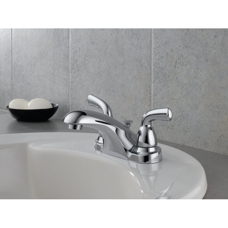 Chrome 4-Inch Centerset 2-Handle Bathroom Faucet with Metal Drain Assembly