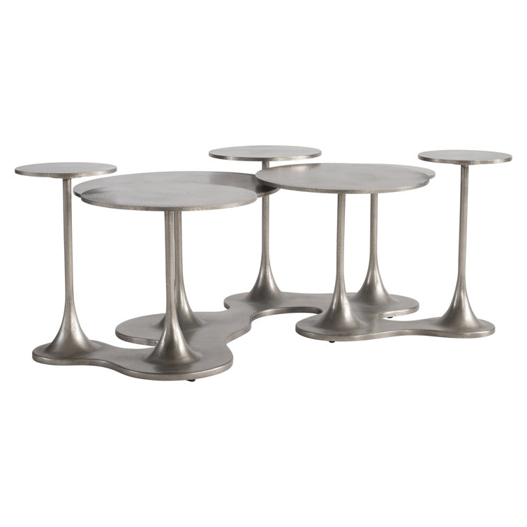 Graphite Aluminum Round Outdoor Coffee Table with Silver Finish