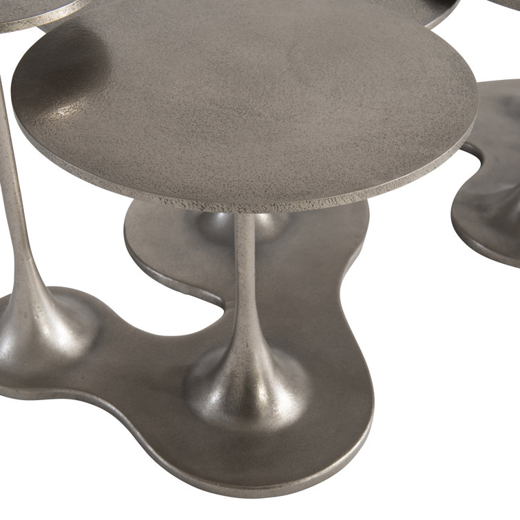 Graphite Aluminum Round Outdoor Coffee Table with Silver Finish