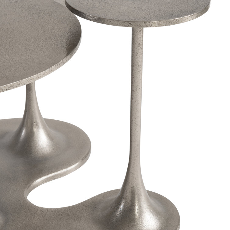 Graphite Aluminum Round Outdoor Coffee Table with Silver Finish