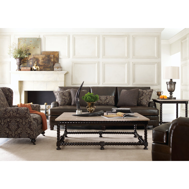 Cordova Rectangular Wood Coffee Table with Stone Top and Storage