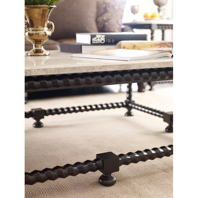 Cordova Rectangular Wood Coffee Table with Stone Top and Storage