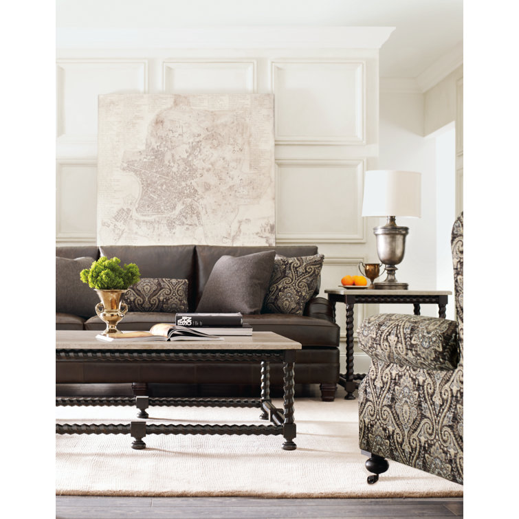 Cordova Rectangular Wood Coffee Table with Stone Top and Storage