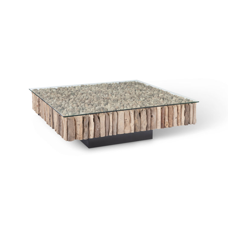 Contemporary Manhattan 51'' Square Wood & Glass Coffee Table