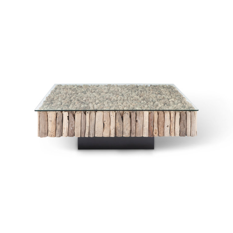 Contemporary Manhattan 51'' Square Wood & Glass Coffee Table