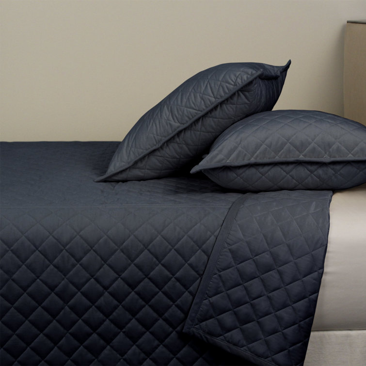 King Size Indigo Linen Quilted Coverlet Set with Euro Shams