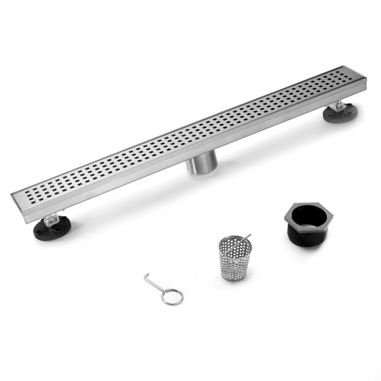 Brush Stainless Steel Linear Shower Drain with Adjustable Feet, 24"