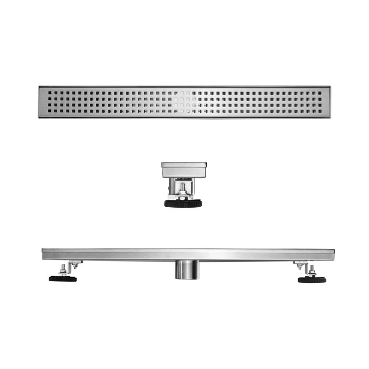 Brush Stainless Steel Linear Shower Drain with Adjustable Feet, 24"