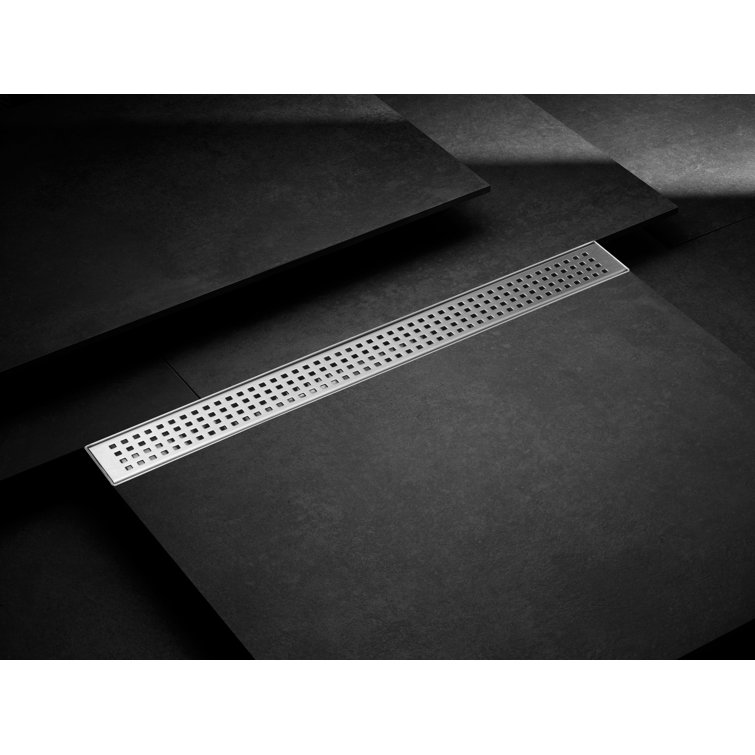 Brush Stainless Steel Linear Shower Drain with Adjustable Feet, 24"