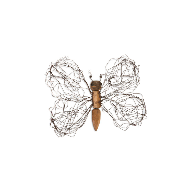 Medium Brown Wood and Wire Butterfly Wall Art