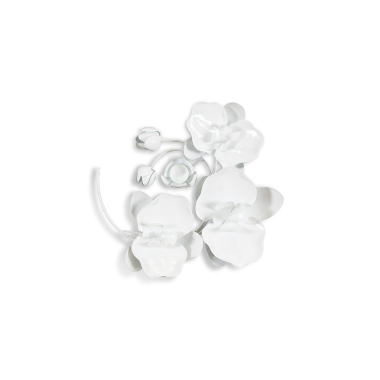 White Metal Orchid Sprig Wall Sculpture