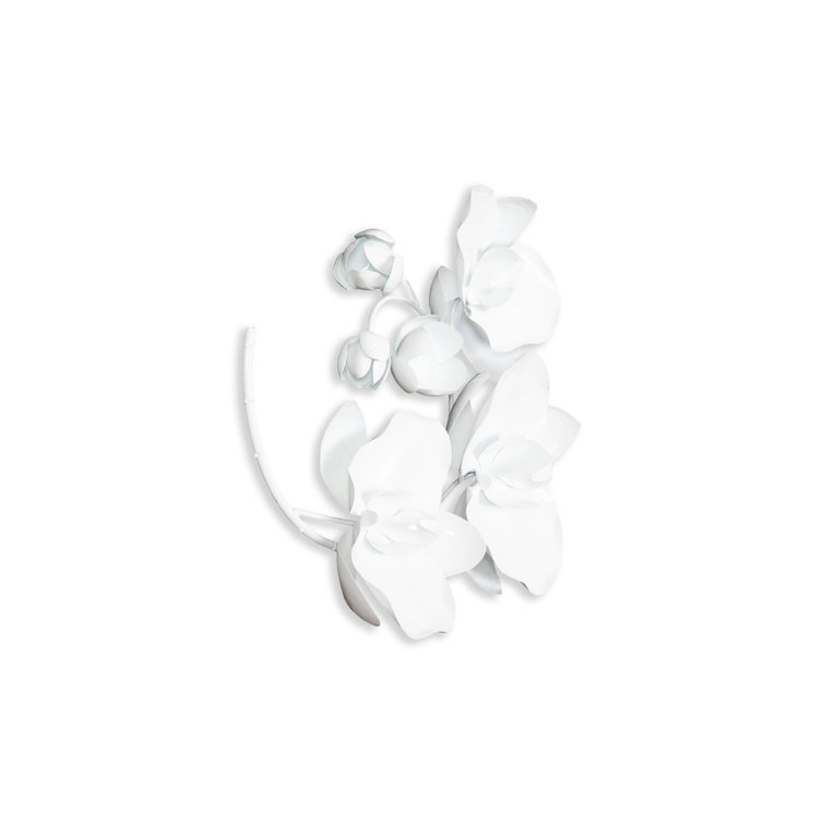 White Metal Orchid Sprig Wall Sculpture