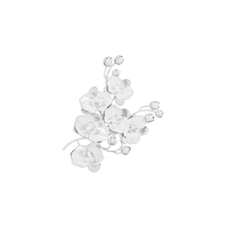 White Metal Orchid Wall Art Decor, 34-Inch