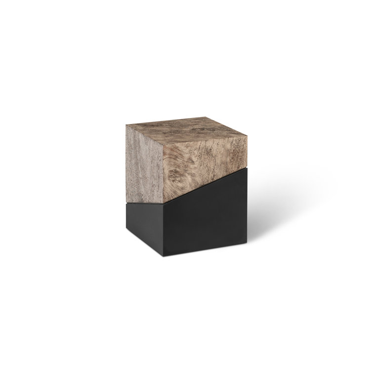 Transitional Geometry Black & Gray Solid Wood Accent Stool