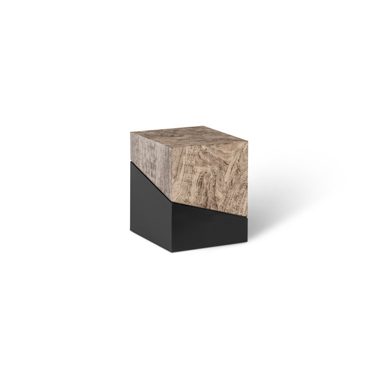 Transitional Geometry Black & Gray Solid Wood Accent Stool