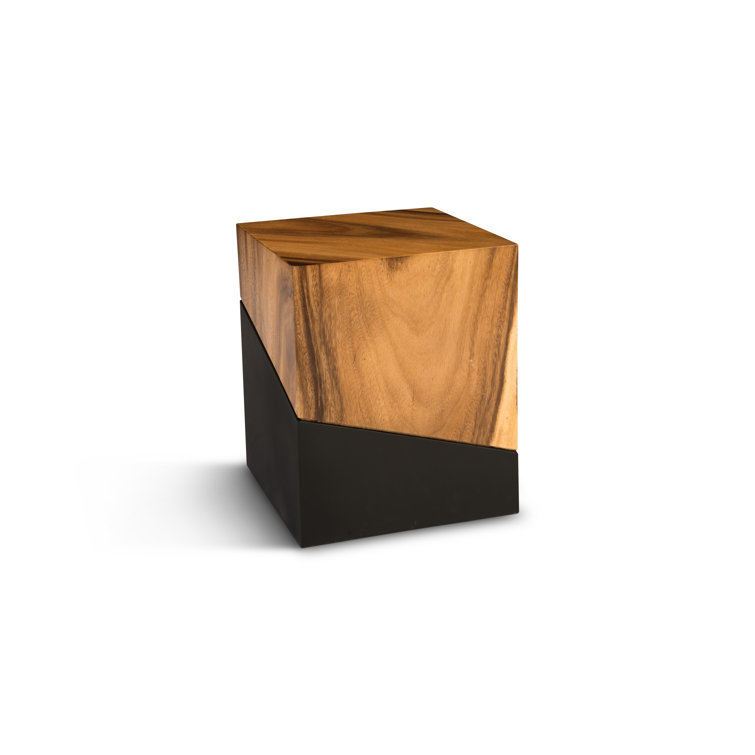 Modern Black and Brown 14'' Wood Geometry Accent Stool