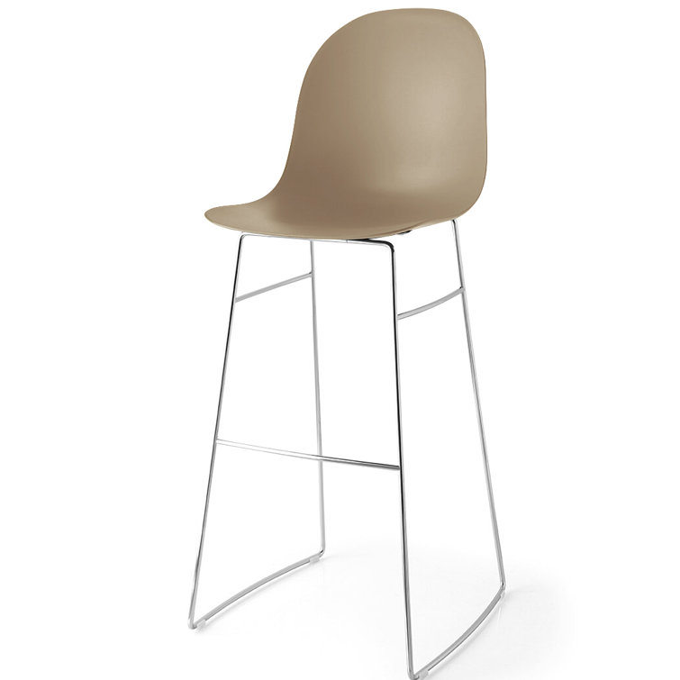 Gray Metal Bar Stool with Chromed Frame