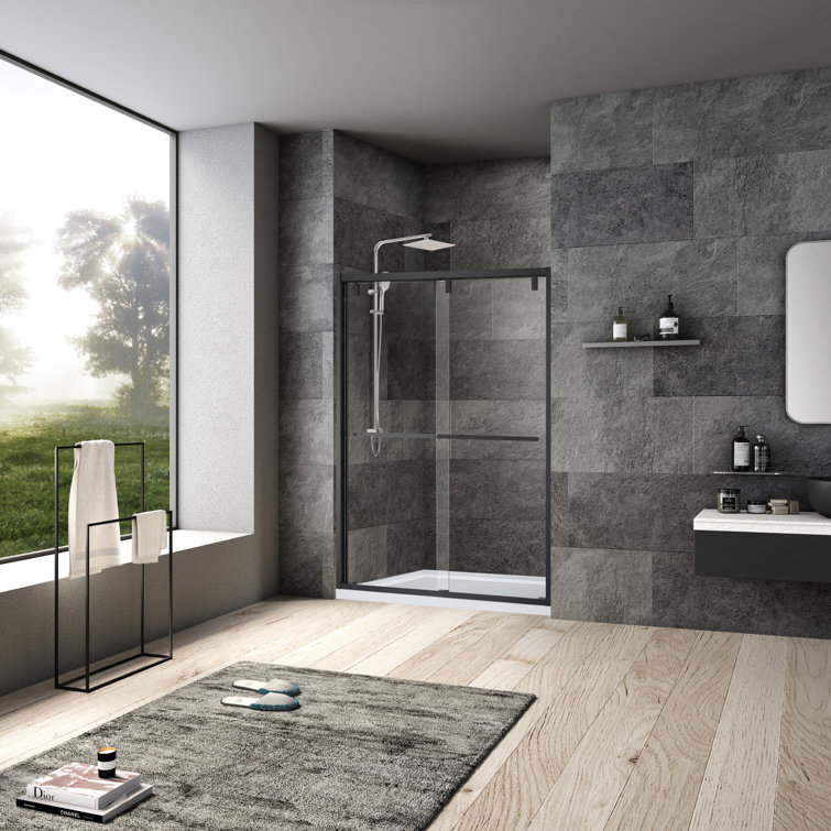Matte Black 48" W x 76" H Double Sliding Glass Shower Door