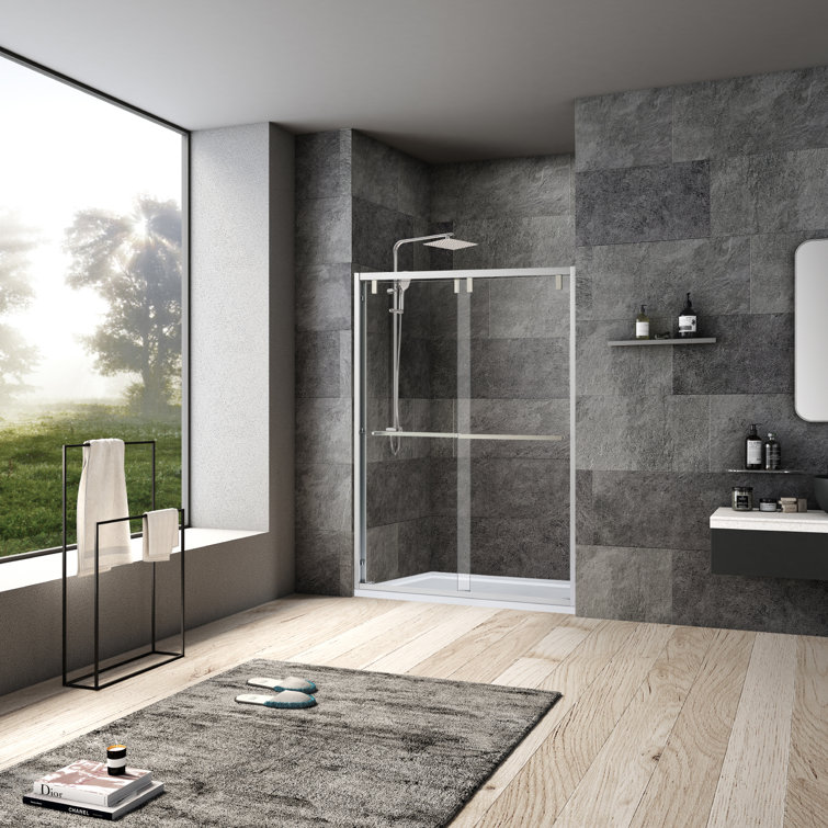 60" W x 76" H Brushed Nickel Double Sliding Glass Shower Door