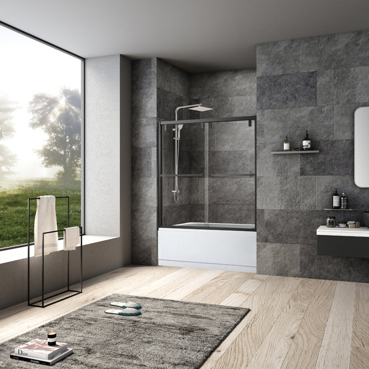 60" Matte Black Double Sliding Framed Glass Tub Door