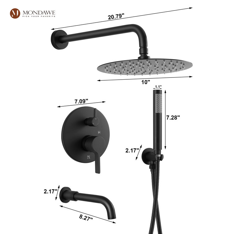 Matte Black Stainless Steel Rain Shower System with Handheld