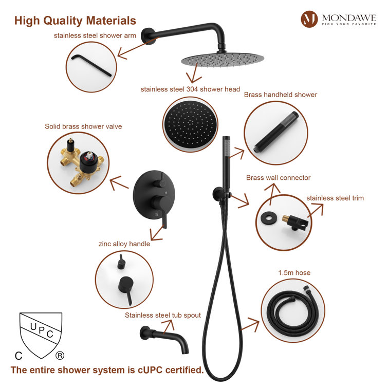 Matte Black Stainless Steel Rain Shower System with Handheld