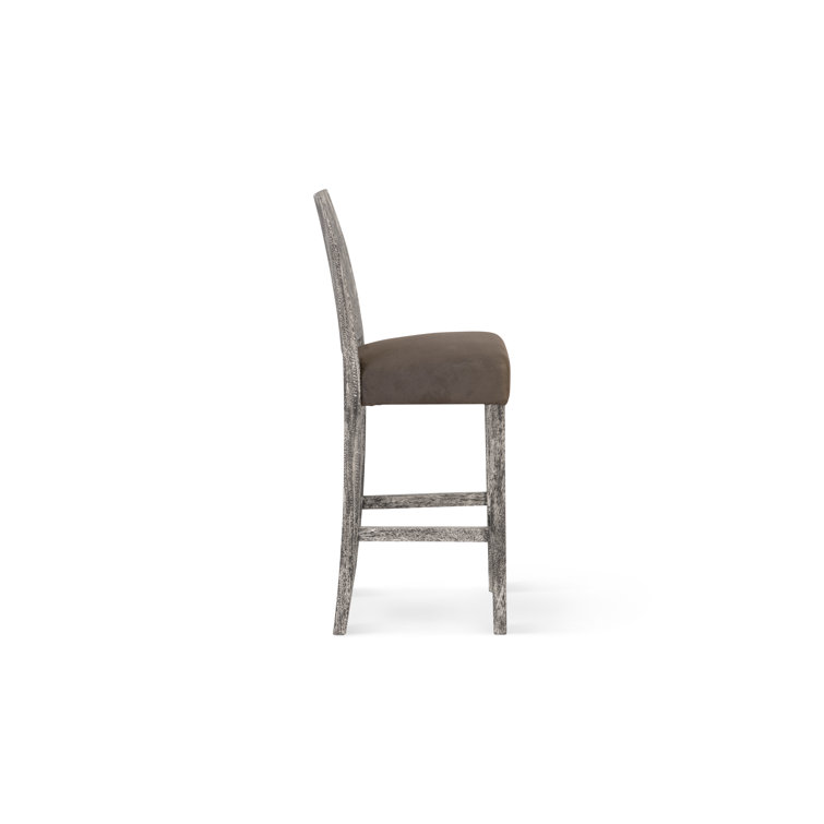 Gray Chamcha Wood Counter Stool with Upholstered Seat