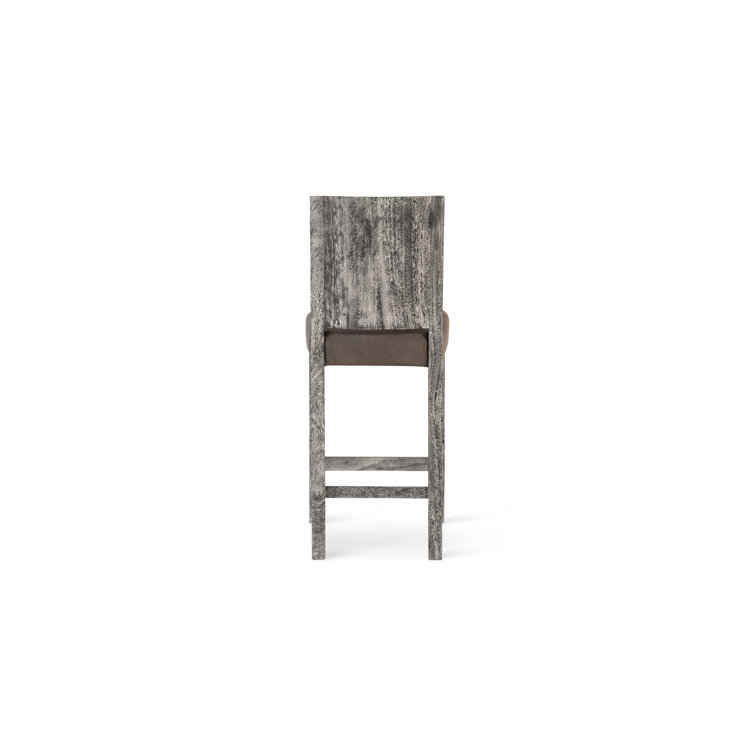 Gray Chamcha Wood Counter Stool with Upholstered Seat