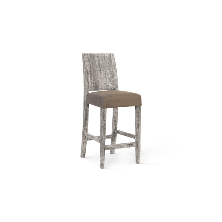 Gray Chamcha Wood Counter Stool with Upholstered Seat