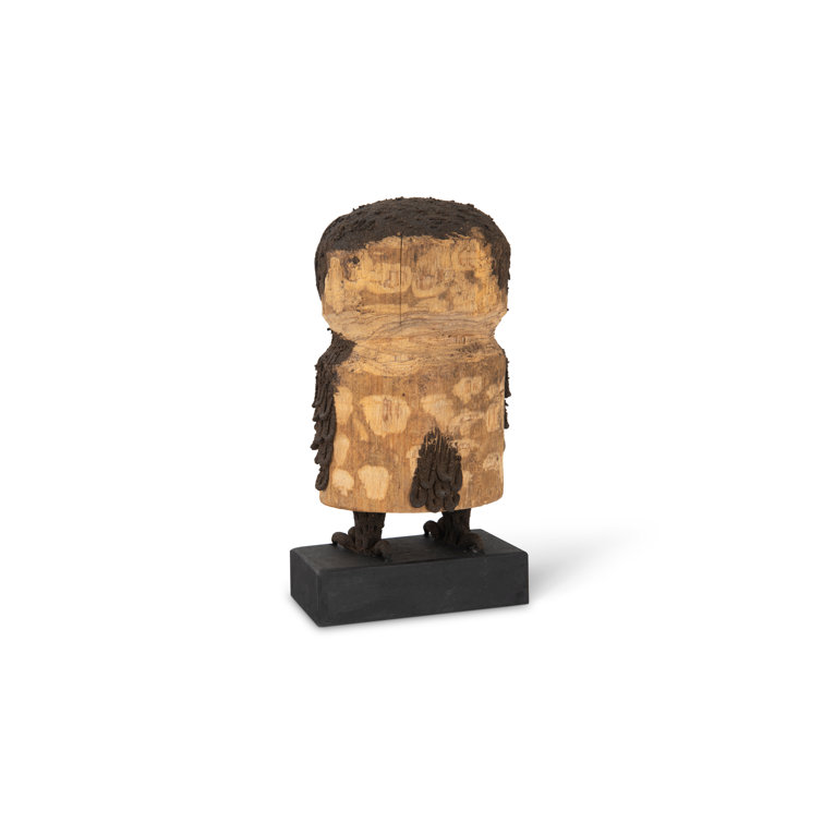 Transitional Brown Wood Owl Carved Sculpture 13"