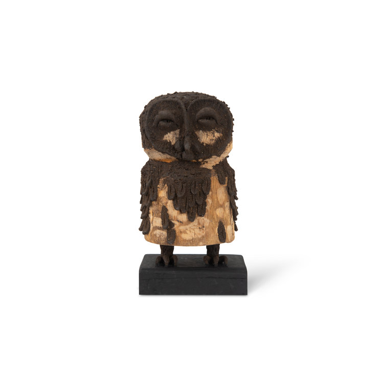 Transitional Brown Wood Owl Carved Sculpture 13"