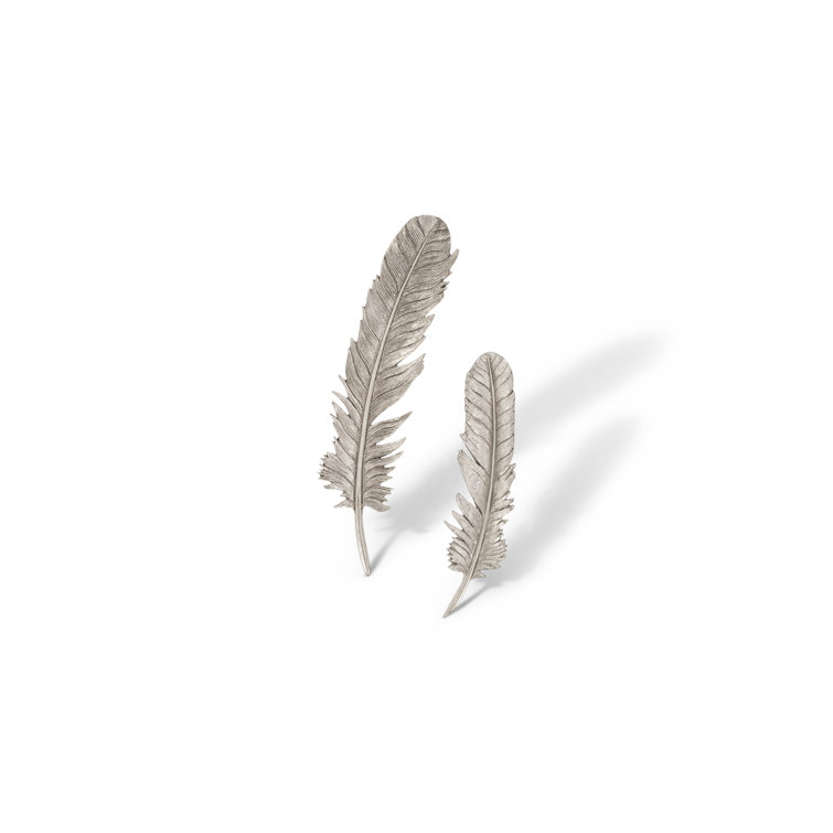 Silver Leaf Resin Feather Wall Décor Set, 2 Pieces