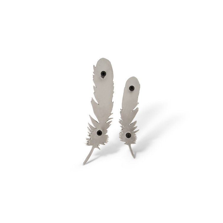 Silver Leaf Resin Feather Wall Décor Set, 2 Pieces