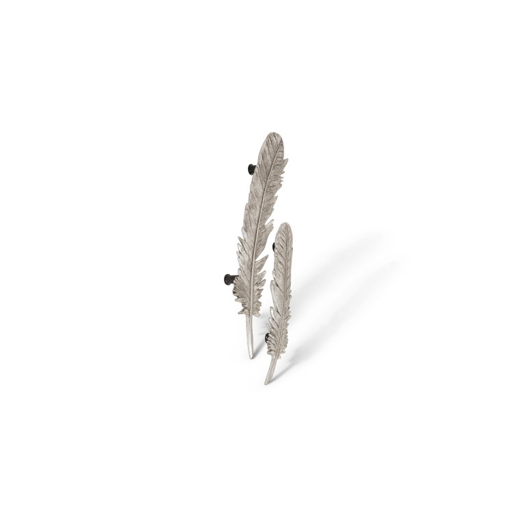 Silver Leaf Resin Feather Wall Décor Set, 2 Pieces