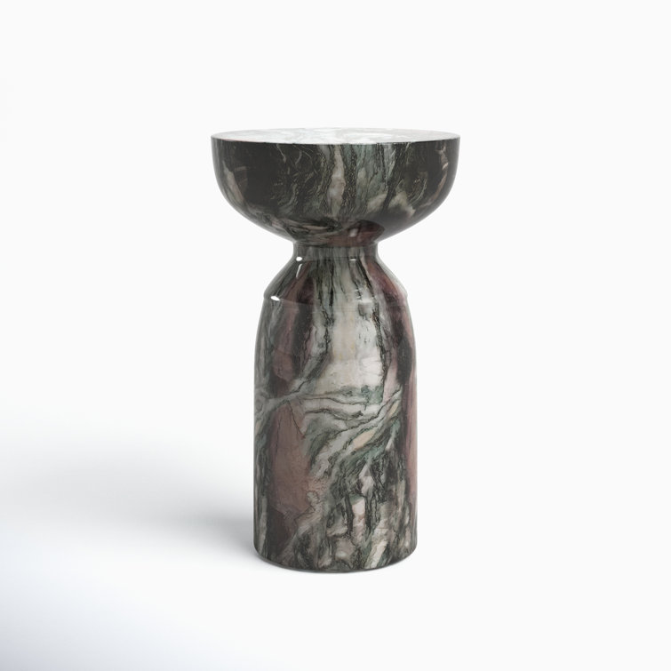 Gray Marble Finish Round Concrete Side Table