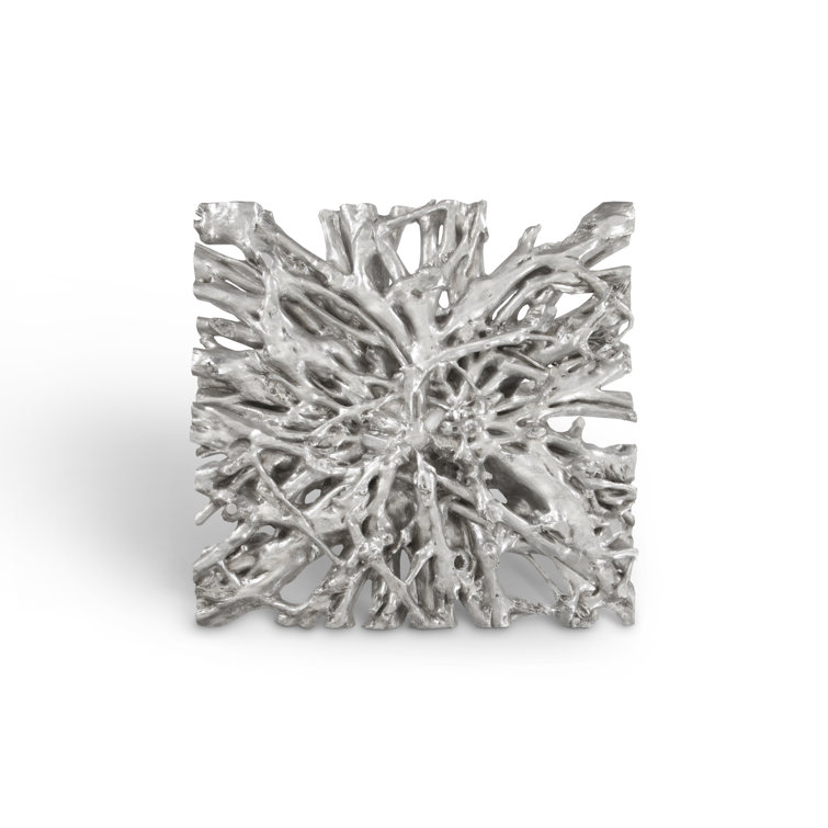 Transitional Silver Leaf Square Coffee Table with Glass Top