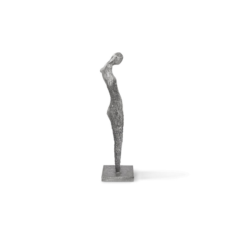 Abstract Black and Silver Metal Female Sculpture on Stand