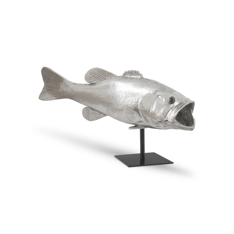 Silver Aluminum Large Mouth Bass Fish Sculpture