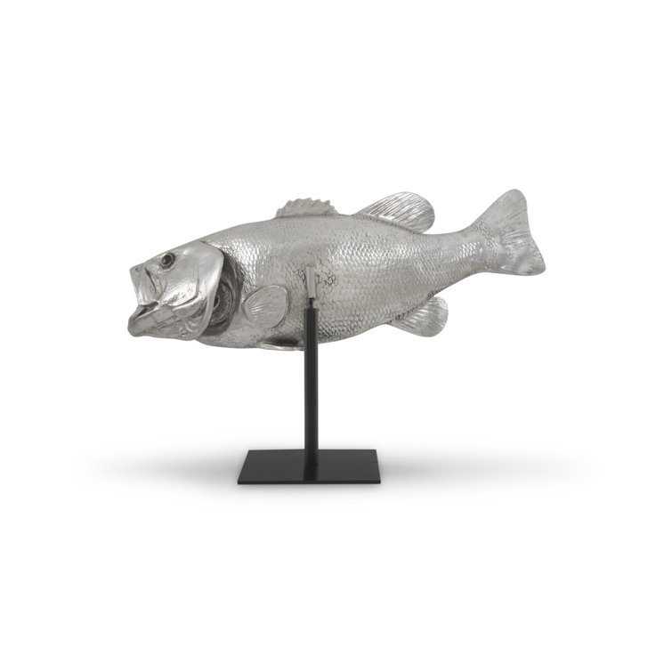 Silver Aluminum Large Mouth Bass Fish Sculpture