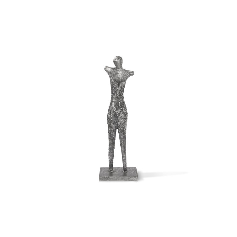 Abstract Black and Silver Metal Female Sculpture on Stand